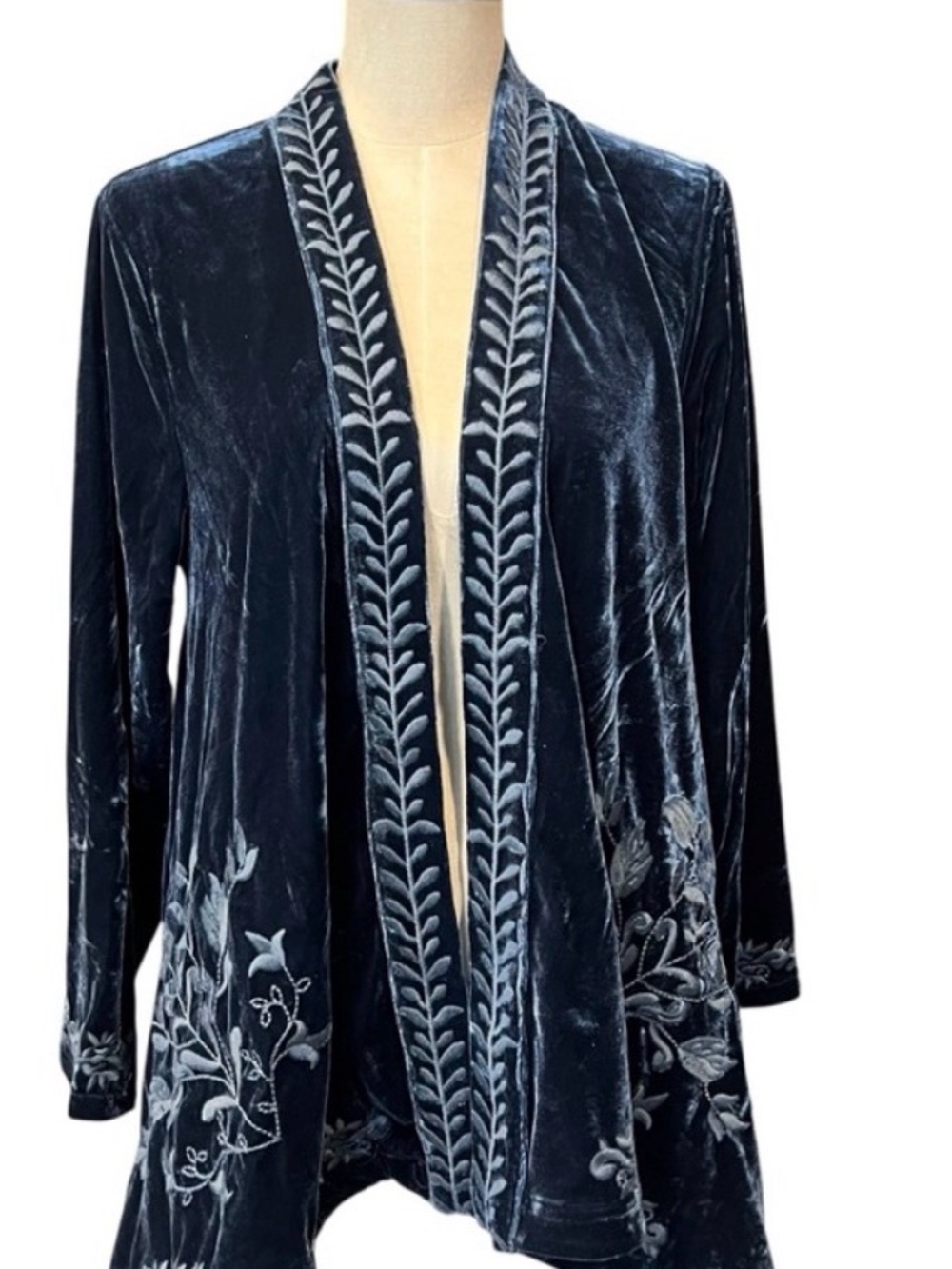 FLORIANA Womens Embroidered Kimono Cardigan Velvet DEEP BLUE NEW SZ M